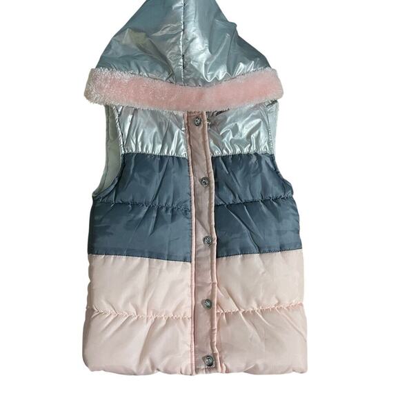 Little Lass Girls 6 Vest Metallic Puffer Hoodie Faux Fur School Fall Causal Warm - Picture 1 of 9